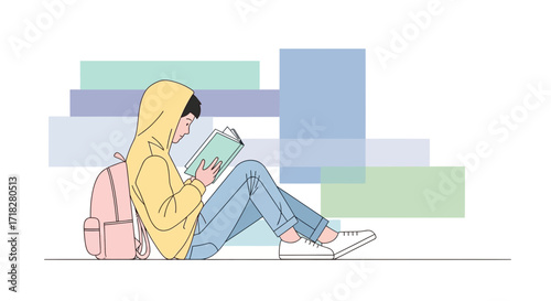 Young Individual Delving Into Reading, Capturing Academic Pursuit And Tranquil Moments