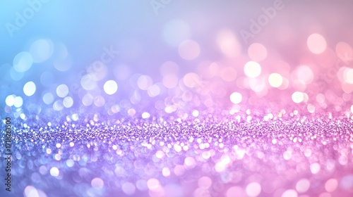 A soft, pastel-toned background displays a delightful array of shimmering glitter, with bright, out-of-focus light sources creating a dreamy and festive ambiance.