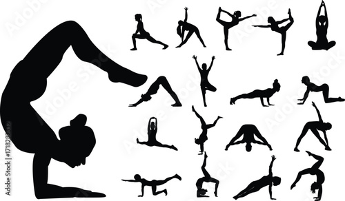 silhouettes of people doing yoga
