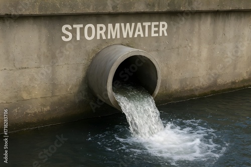 Stormwater drainage pipe releasing water into river