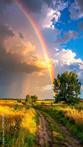 Rainbow over a country road