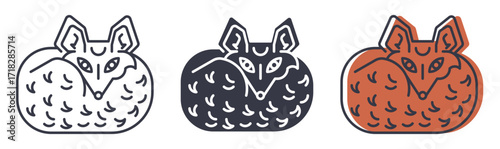 Stylized Fox Icon Set. A set of modern, flat icons featuring a stylized fox curled up and sleeping. 