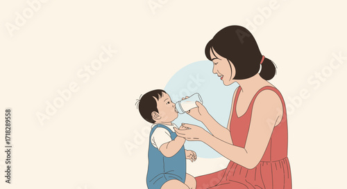 Mother Feeding Child with Milk Bottle in a Tender Moment of Parental Bonding