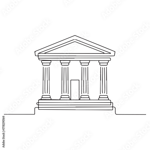 Legal courthouse illustration – classic law building with pillars and door continuous line vector art