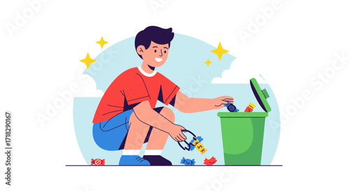Young Person Disposing Of Trash, Promoting Cleanliness and Encouraging Environmental Actions