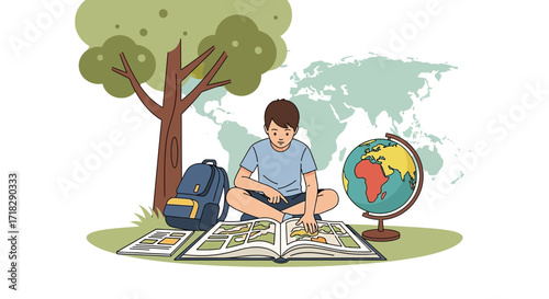 Young Person Exploring Worldwide Locations While Immersed Underneath Botanical Canopy