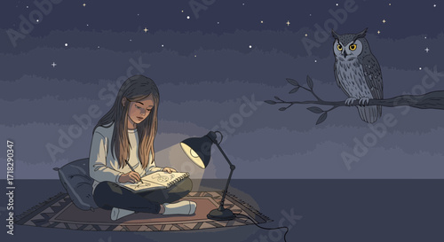 Nocturnal Artist: Sketching Under The Stars With The Watchful Eye Of A Wise Owl