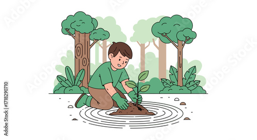 Young Person Planting Sapling Sapling In The Environmental And Conservation Focused Illustration
