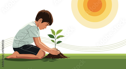 Young Person Planting Sapling Under The Warm Glow Of The Sun To Symbolize New Beginnings