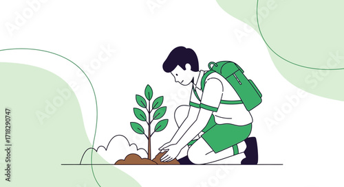 Young Person Planting Tree Illustrates Environmental Stewardship And Growing Nature's Future