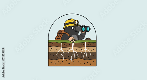 Observant Mole Equipped With Binoculars Gaze Upon Subterranean Layers of Earth