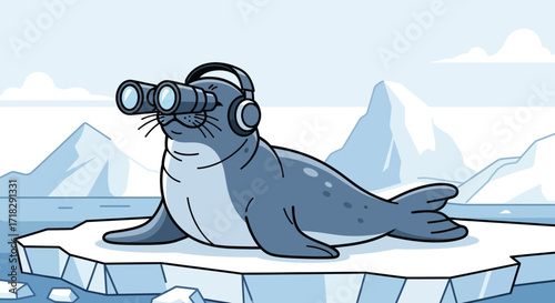 Observant Seal Enjoying the Scenic Environment, Searching and Looking Through Binoculars