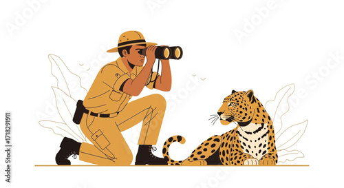 Observer And A Leopard Encounter Captivating Wilderness Moment In A Lush, Natural Setting
