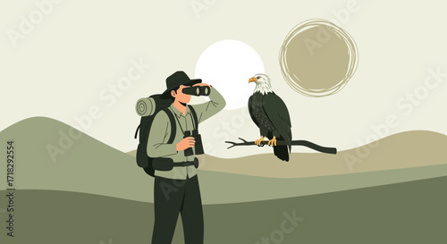 Observing Avian Majesty: A Hiker Witnesses the Graceful Soaring of A Bald Eagle In Nature