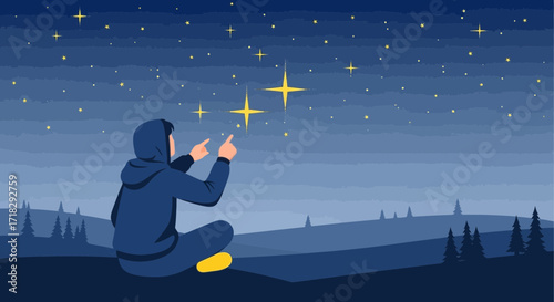 Observing Constellations Under A Night Sky, Contemplating The Heavenly Bodies In Nature