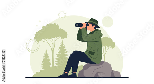 Observing Nature With Binoculars: A Tranquil Scene Depicting Exploration And Observation