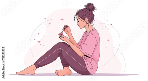 Young Woman Relaxing Applying Nail Polish in A Peaceful And Pleasant Moment