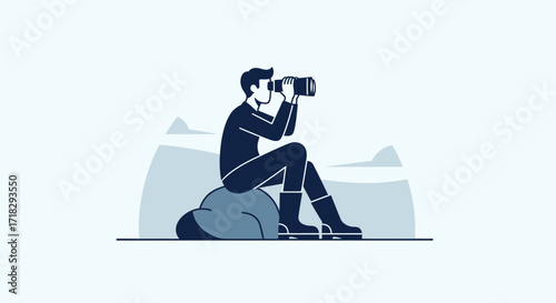Observing The Horizon: A Person Using Binoculars to See a Distant World