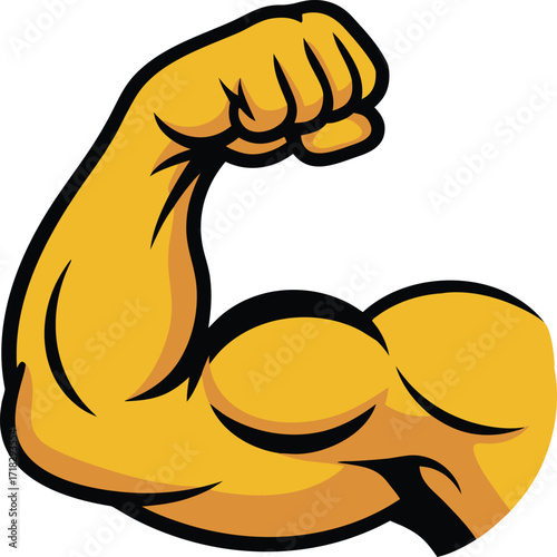 Golden muscular arm flexing biceps silhouette vector graphic for strength and fitness concepts vector
