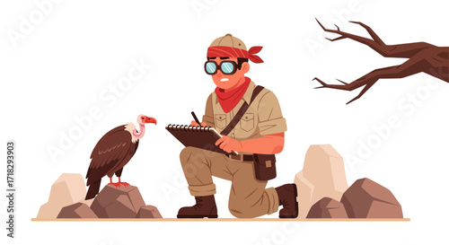 Observing Vulture: Biologist Studies Avian Fauna in Arid Environment, Scientific Insight
