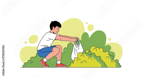Youngster Contributing To Community Cleanup: Environmentally Focused Action Illustrated