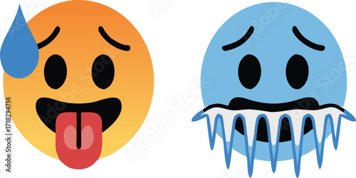 Hot and cold emoji faces vector illustration set scalable eps icon vector