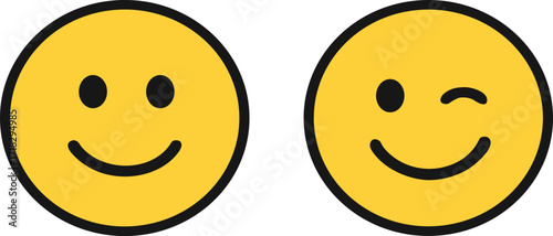 Two smiley face emoticon vector icons one winking and one smiling vector