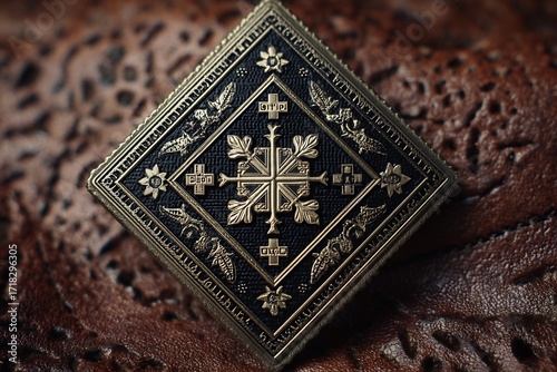 Explore intricate religious cross pendant design black and gold vintage jewelry detailed christian symbol art