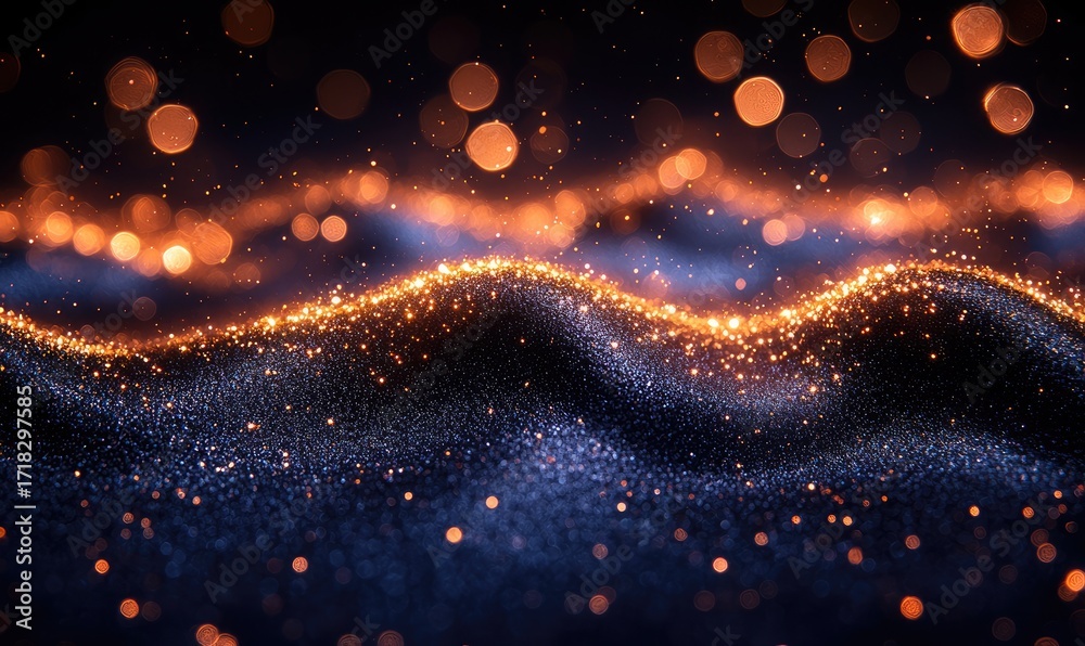 Obraz premium Abstract shimmering waves of golden and navy glitter