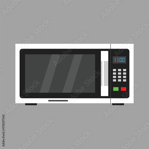 microwave oven with a digital clock and control panel, a modern kitchen appliance.