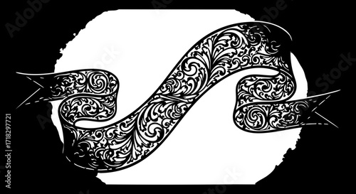 Foto Elegant ornate ribbon banner design with intricate floral swirls and decorative