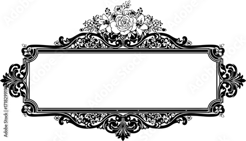 Elegant floral frame with ornate details, perfect for wedding invitations, announcements, and decorative design projects, adding a touch of timeless beauty.