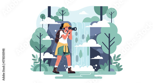 Photographer Captures Waterfall Scene Amidst Nature's Beauty, Illustrating Adventure and Exploration