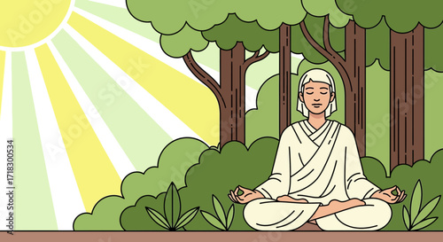 Peaceful Meditation In A Serene Forest Setting Under The Sunshine's Gentle Glow