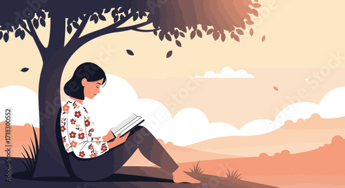 Peaceful Moment Under A Tree with Books: A Literary Pursuit Artwork Serenity and Stillness
