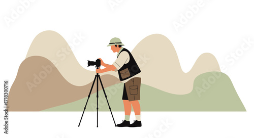 Photographer Capturing Scenic Views On A Tripod With Modern And Minimalist Design