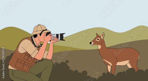Photographer Capturing the Image Of A Deer in Its Habitat On A Beautiful Day