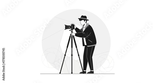 Photographer Capturing The Moment Behind A Camera on A Tripod with Stylish Aesthetic
