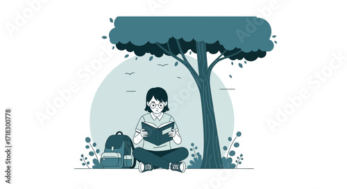 Peaceful Scene Of Person Reading Book Beneath Shade Of A Large Tree
