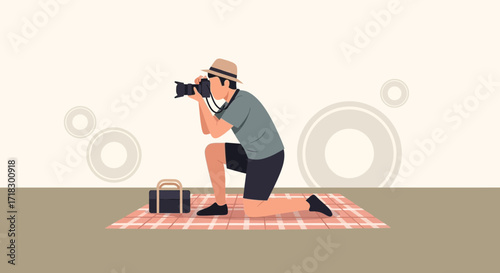 Photographer Taking Photos Outdoors, Capturing Moments Using Digital Photography and Equipment