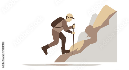Person Ascending Rocky Terrain Depicting Determination And Physical Exertion