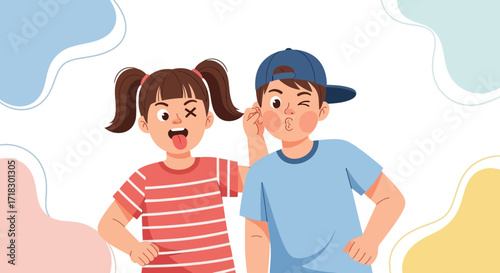 Playful Cartoon Depicting Two Youthful Individuals Engaging in Mischievous Antics Together