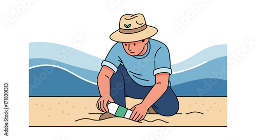 Person Collecting Plastic Bottle on Beach Depicting Nature's Preservation and Environmental Aid