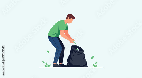 Person Collecting Trash Illustrates Environmental Awareness and Community Responsibility