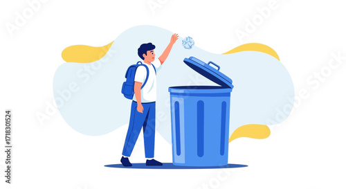 Person Disposing Waste, Vector Illustration for Concepts of Cleanliness and Recycling