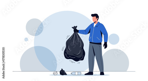 Person Disposing Waste: Environmentally Conscious Action For A Cleaner Society Illustration