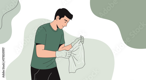 Person Inspecting Trash Bag Suggesting Environmental Concern And Litter Awareness