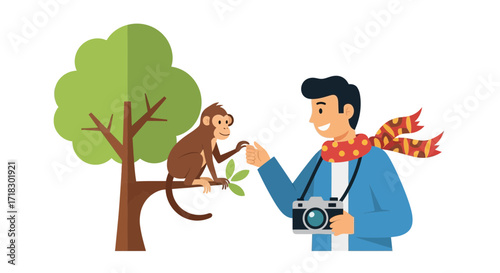 Person Interacting With A Monkey In A Pleasant Scene On A Bright Day