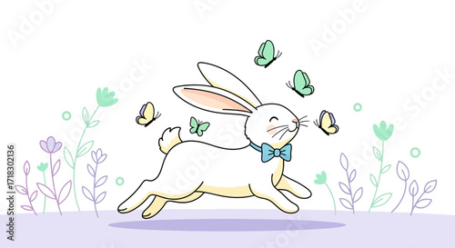 Rabbit Spring Day: Gentle Run, Flowers, and Butterflies with a Touch of Joy