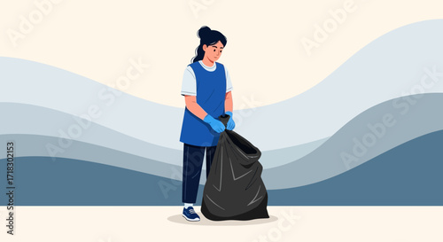 Person Picking Up Trash Vector Illustration For Environment Conservation And Awareness